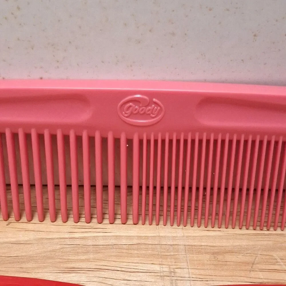 Vintage Goody USA Comb & Red Hair Combs Pink Wide Tight Teeth Unbreakable 7.5”